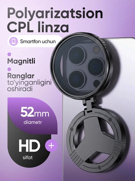 Telefonlar uchun polarizatsion CPL linza, kamera linzalari uchun filtr - 