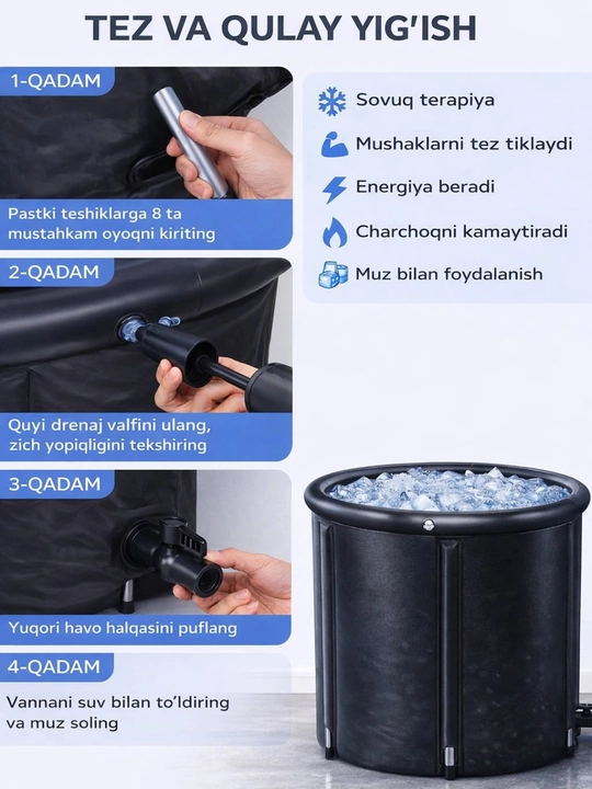 Muzli vanna – tez tiklanish, energiya va sovuq terapiya uchun ideal tanlov