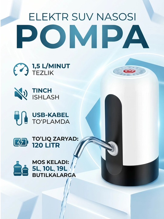 Suv pompa nasosi, mexanik va elektr, shisha dispenser, 19 litr - 