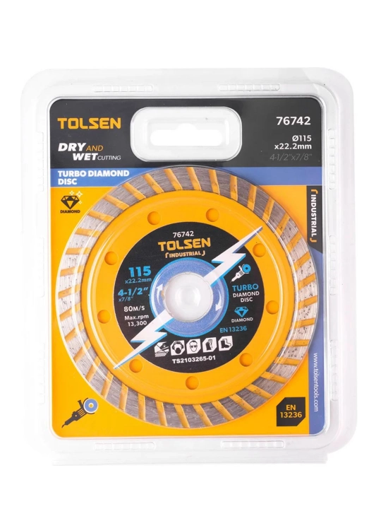 Industrial Turbo Diamond Disc, 115x22.2 mm, TOLSEN