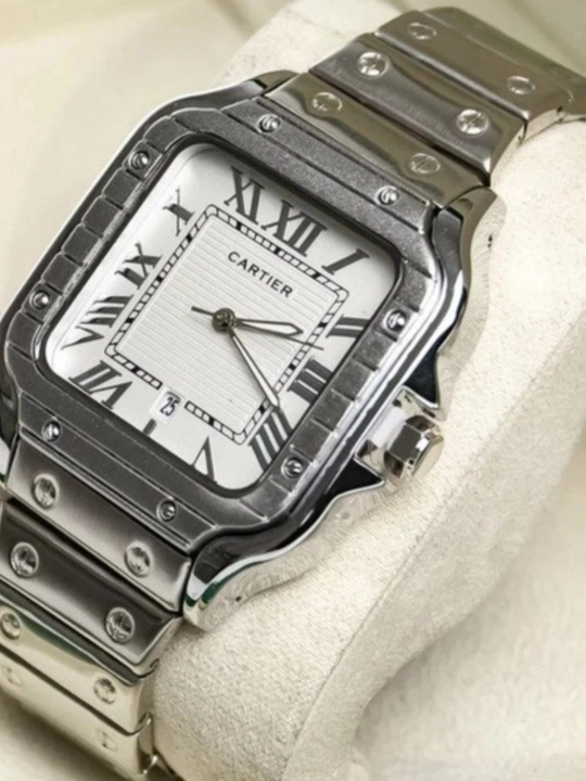 Мужские классические часы в стиле Cartier с металлическим браслетом