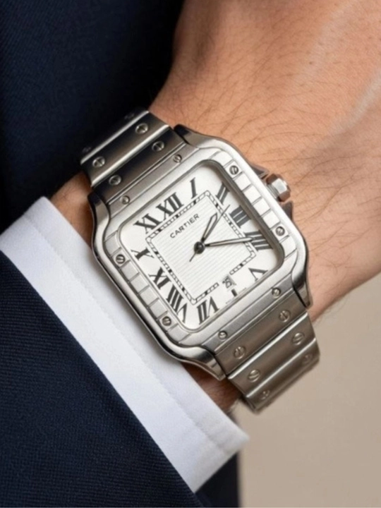 Мужские классические часы в стиле Cartier с металлическим браслетом - 