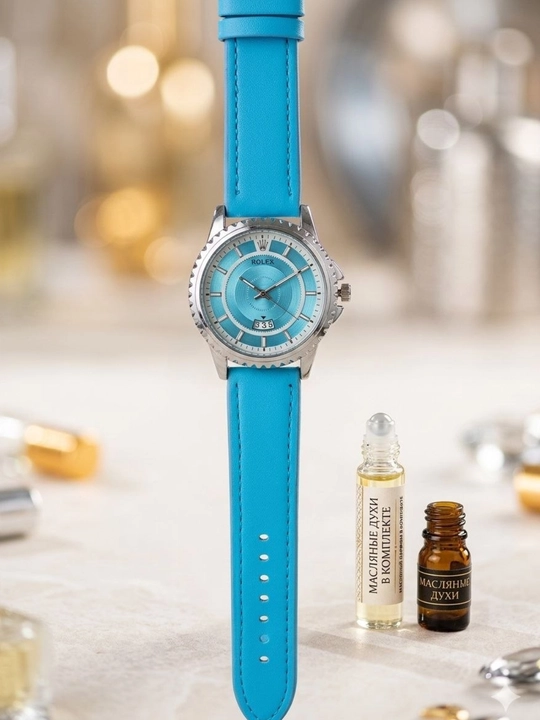 Мужские классические часы в стиле Rolex с кожаным ремешком - 