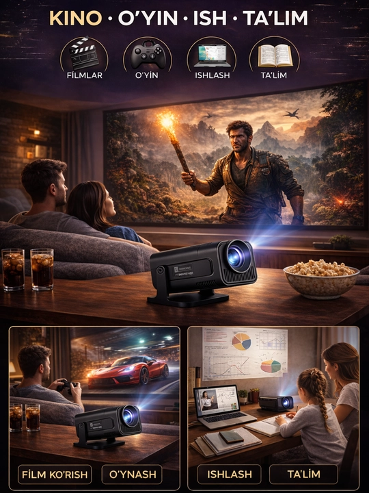 Мини проектор с WiFi Android TV – для фильмов, игр и обучения