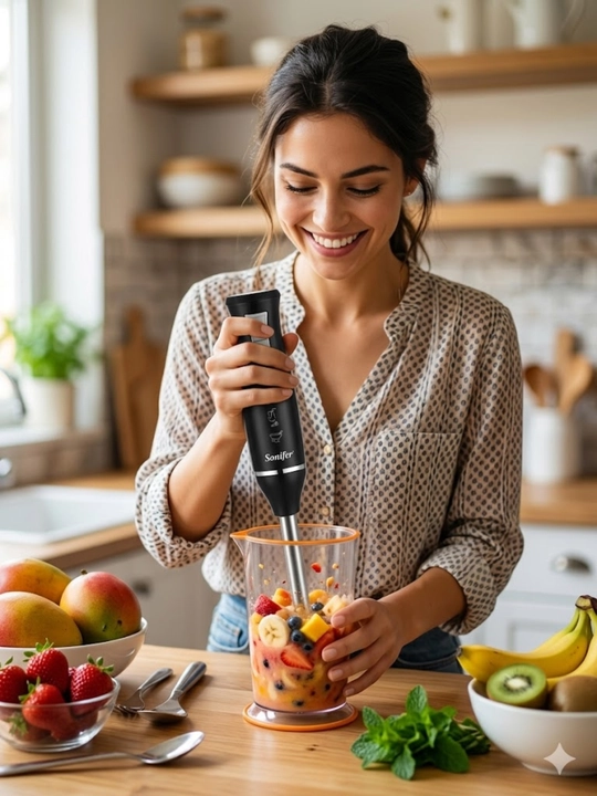 Elektr qo‘l blender Sonifer 200W — smuzi va sharbatlar tayyorlash uchun