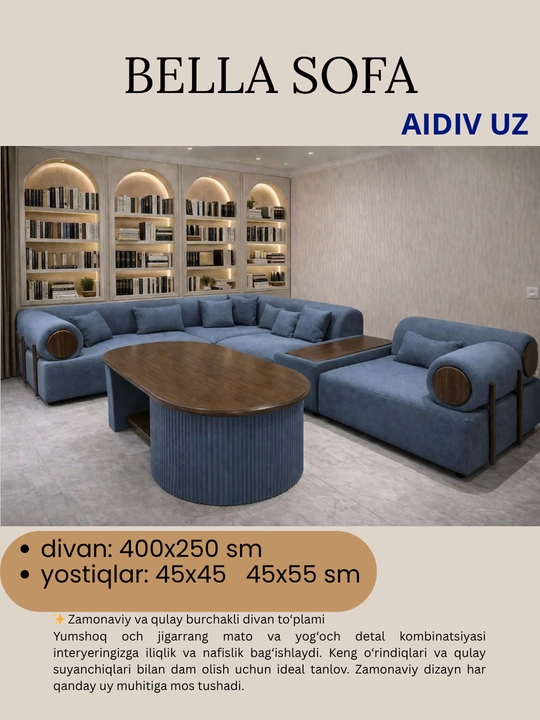 Большой угловой диван Bella Sofa от AIDIV UZ, 400x250 см, с подушками - 