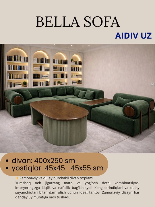 Большой угловой диван Bella Sofa от AIDIV UZ, 400x250 см, с подушками - 
