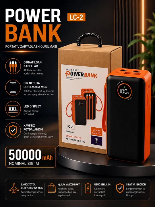 Быстрое зарядное устройство Powerbank 20 000 мАч, 10 000 мАч