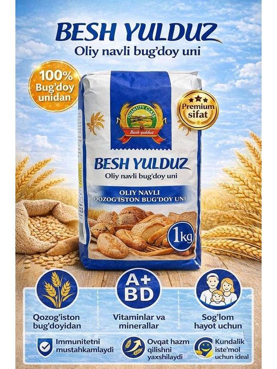 Bug'doy uni Saxovat, oliy nav, 1 kg, 2 kg, 3 kg, 5 kg