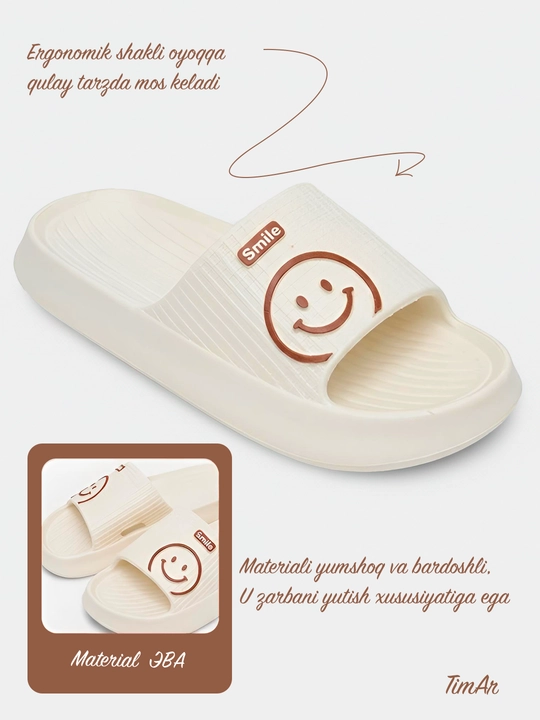 Ayollar uchun kundalik EVA SMILE shippaklari uy, basseyn va ko‘cha uchun TimAr shippaklari