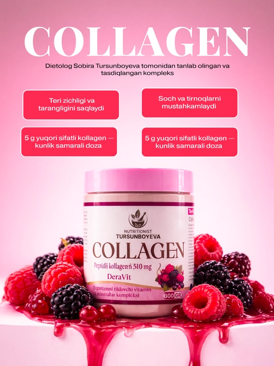 Kollagen 5 g, teri, soch va tirnoqlar uchun premium formula, kukun shaklida, 150-300 g - 