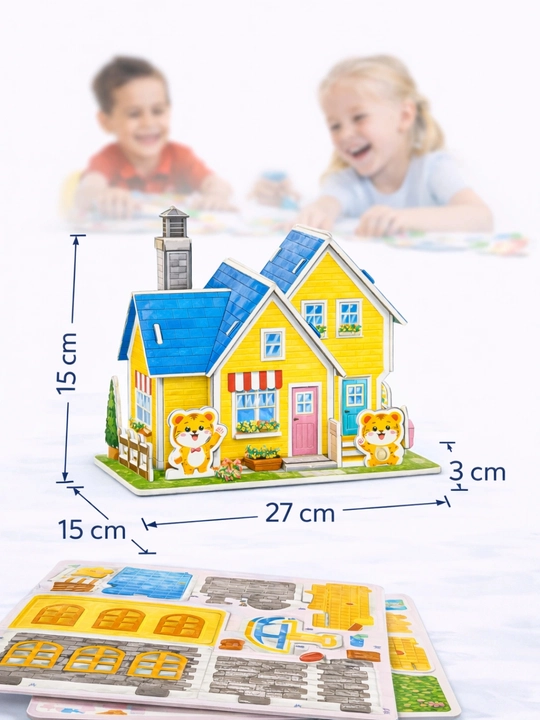 O'yinchoqlar 3D Puzzle uycha–bolalar uchun, konstruktordan yig‘iladigan karton maket