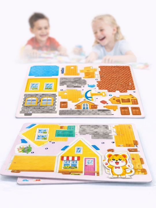 O'yinchoqlar 3D Puzzle uycha–bolalar uchun, konstruktordan yig‘iladigan karton maket