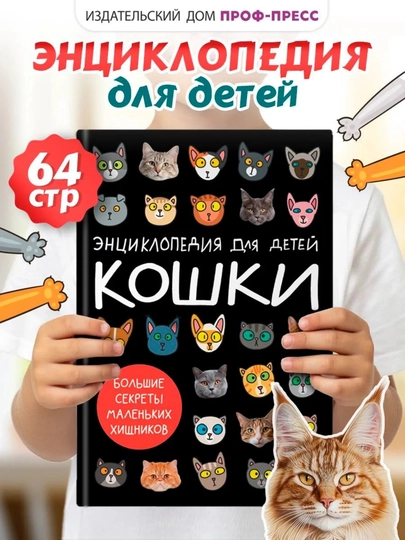 Детская энциклопедия: Кошки — большие секреты маленьких хищников, 64 страницы - 