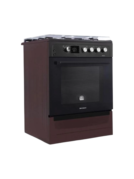 Shivaki 6403 E KP коричневая комбинированная, электрическая духовка, 4 конфорки, стильная - 