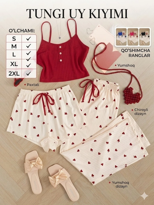 Ayollar pijamasi troyka, pijama ayollar uchun, tungi kiyimlar