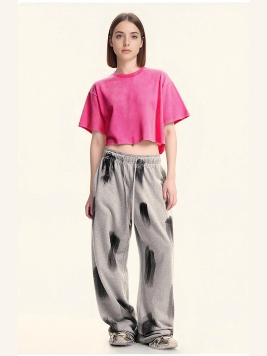 Ayollar uchun crop futbolka, oversize, 100% paxta, zichligi 240 g/m², street style