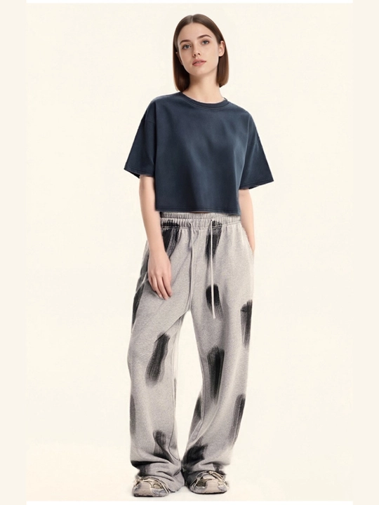 Ayollar uchun crop futbolka, oversize, 100% paxta, zichligi 240 g/m², street style