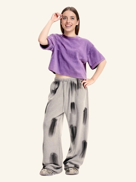 Ayollar uchun crop futbolka, oversize, 100% paxta, zichligi 240 g/m², street style