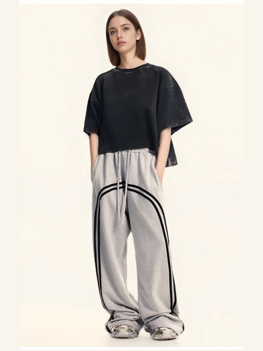 Ayollar uchun crop futbolka, oversize, 100% paxta, zichligi 240 g/m², street style