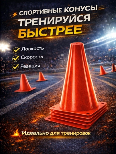 Набор конусов 18 см, фишек, спортивный, разметочный, для тренировок по футболу, баскетболу