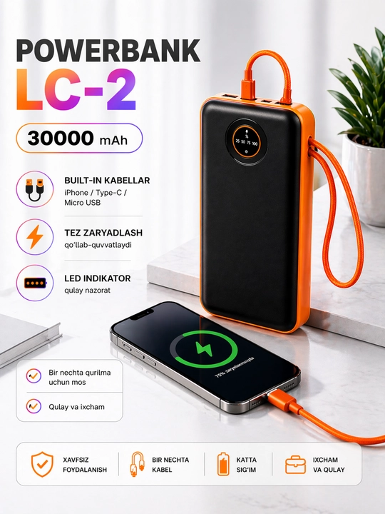 Быстрое зарядное устройство Powerbank 20 000 мАч, 10 000 мАч