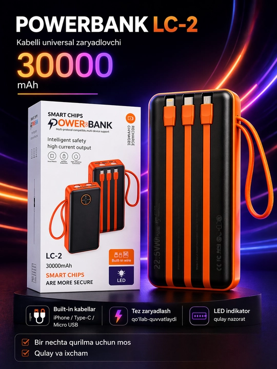 Быстрое зарядное устройство Powerbank 20 000 мАч, 10 000 мАч
