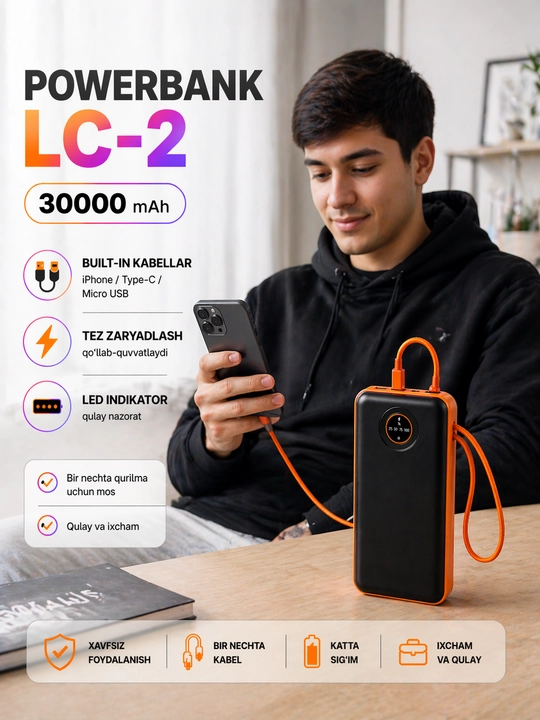 Быстрое зарядное устройство Powerbank 20 000 мАч, 10 000 мАч
