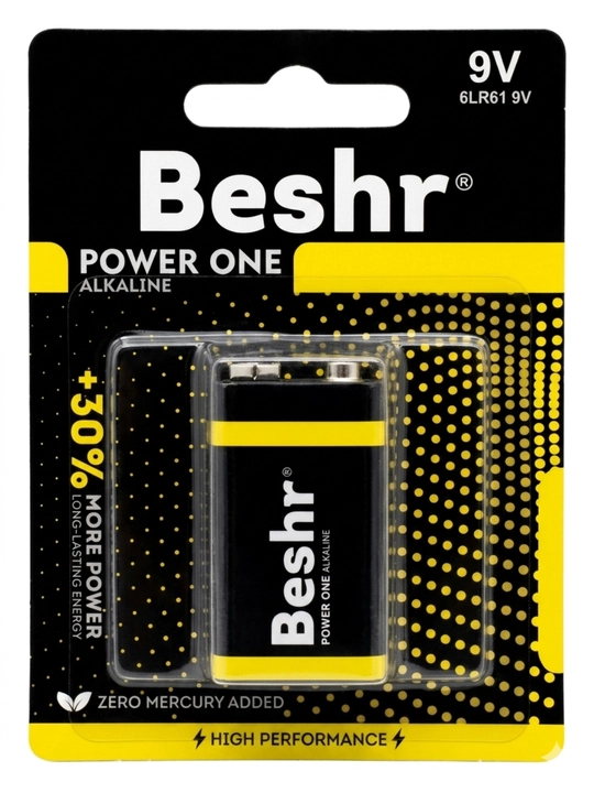 Beshr Power One ishqoriy Alkaline 9V "Krona" batareykasi, qadoqda 1 dona - 