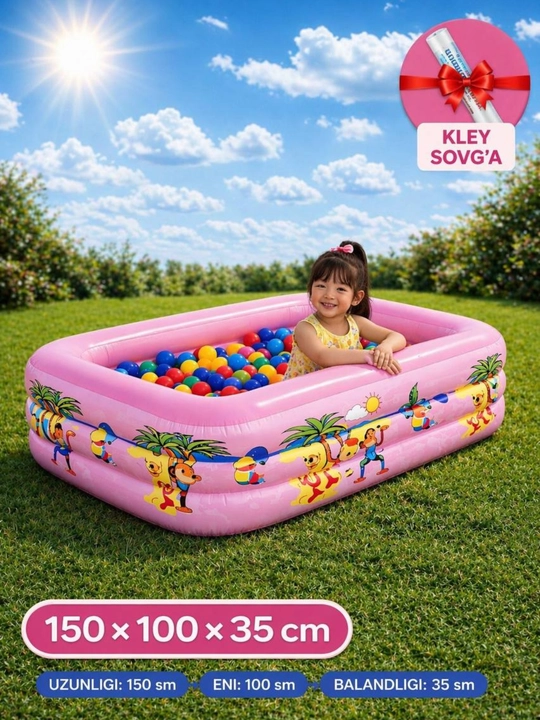 Puflanadigan basseyn, bolalar basseyni, puflanadigan basseyn, puflanadigan basseyn, sovg‘a uchun yelim - 