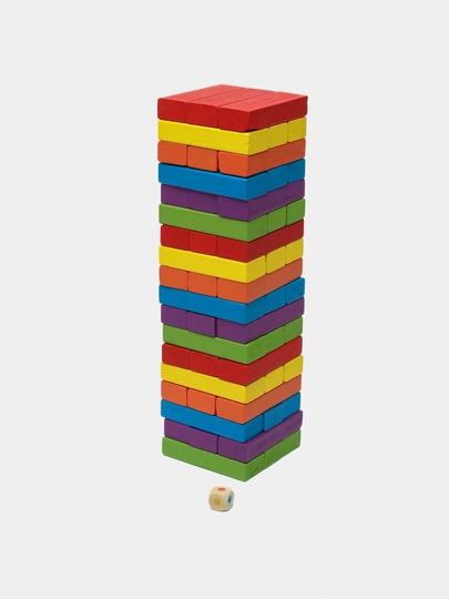 Stol o'yini Jenga "Qulab tushyotgan minora", rivojlantiruvchi, rangli va sonli modellari