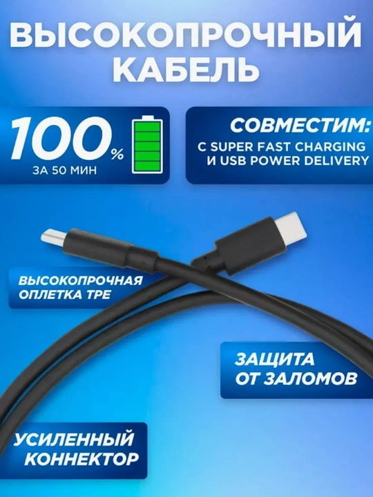 Зарядное устройство для смартфона, быстрая зарядка 45W с кабелем Type-C