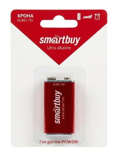 Smartbuy ishqoriy (Alkaline) 9V "Krona" batareykasi (6LR61, qadoqda 1 dona) - 