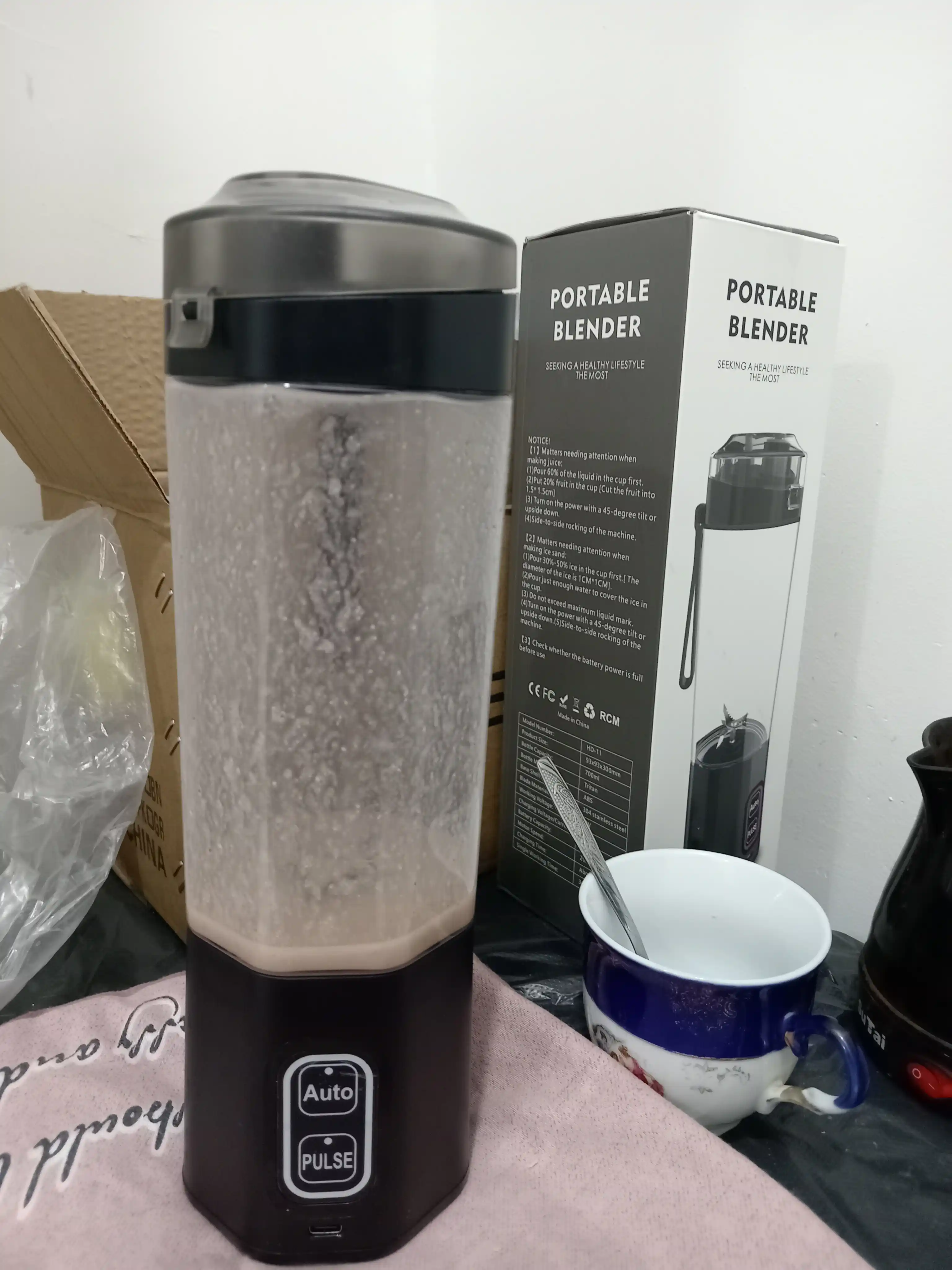 Portativ blender, qo‘l mini-sheykeri, 3 tasi 1 da, smuzi tayyorlash uchun, kuchli, 600 ml