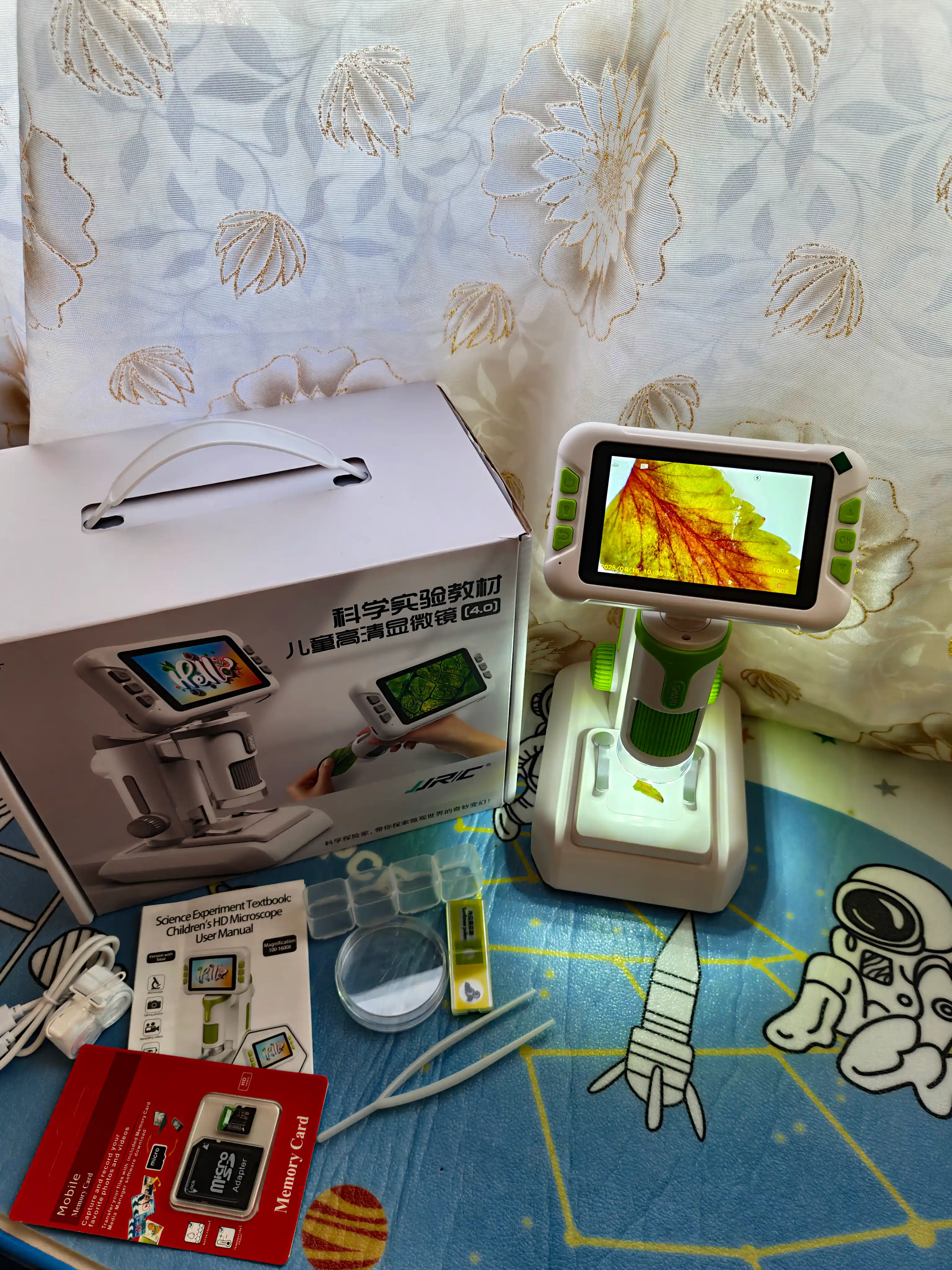 Bolalar uchun raqamli mikroskop, rivojlantiruvchi, 1000x - 1600x gacha + 16GB MicroSD