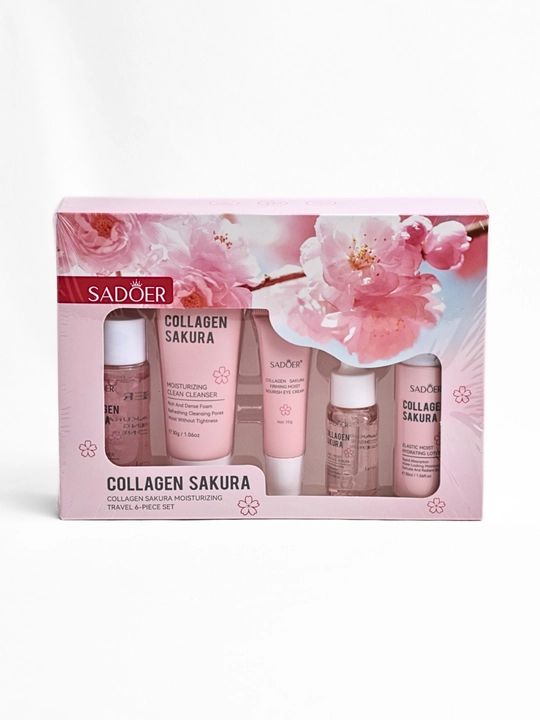 SADOER Collagen Sakura yuz parvarishi to‘plami 6 dona, kollagen va sakura ekstrakti bilan