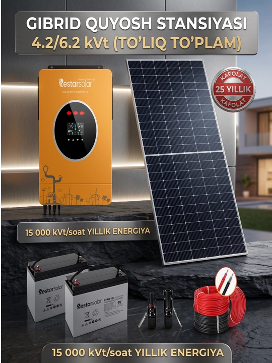 Restar gibrid sistema 4.2 / 6.2 kVt panel, invertor, AKB, kabel, konnektor - 