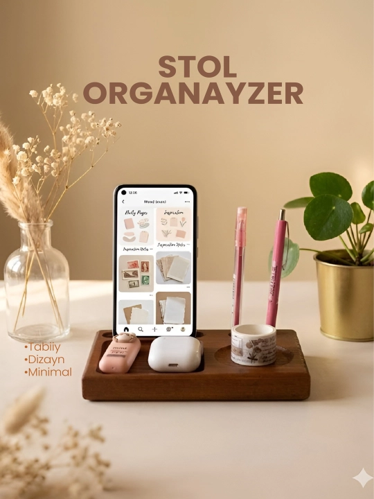 Yog‘och stol organayzeri, telefon va kanselyariya uchun podstavka - 