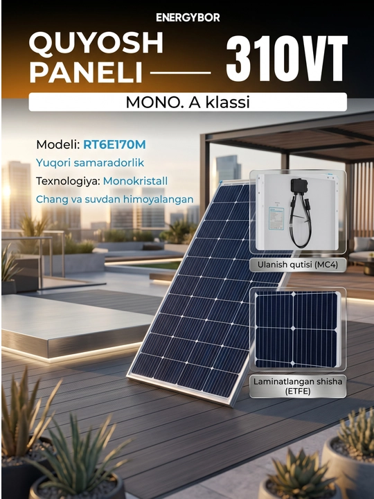 Quyosh paneli, RestarSolar RTM310, 310W, MONO, A-Klass, IP 69, 155W lik 2 panel - 