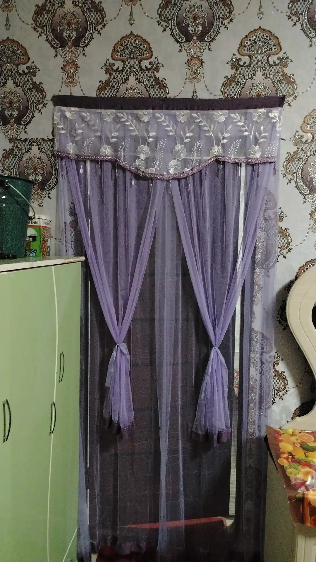 Тюль на дверь декоративная, сетка штора с вышивкой, 100x210 см