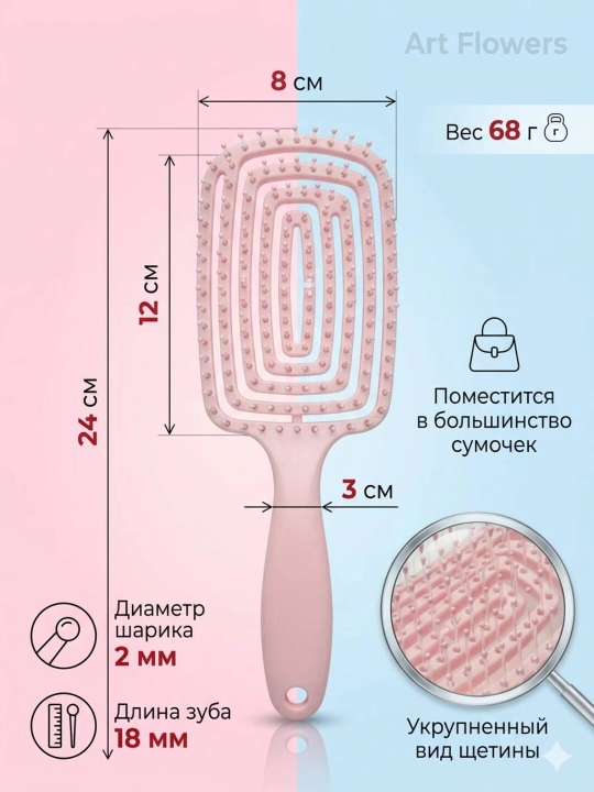 Расческа для ухода за волосами и массажа с металлическими, пластиковыми и деревянными зубьями
