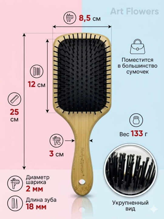 Расческа для ухода за волосами и массажа с металлическими, пластиковыми и деревянными зубьями