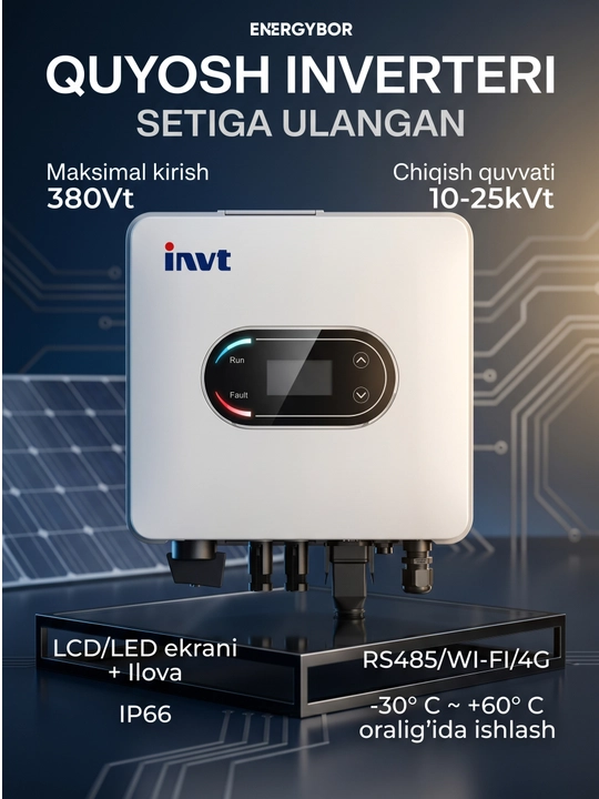 Инверторы OnGrid INVT 10/15/20/25 кВт, 3 фазы, 380В, MPPT 98,6%, IP 66, AFCI - 