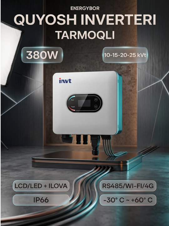 Инверторы OnGrid INVT 10/15/20/25 кВт, 3 фазы, 380В, MPPT 98,6%, IP 66, AFCI
