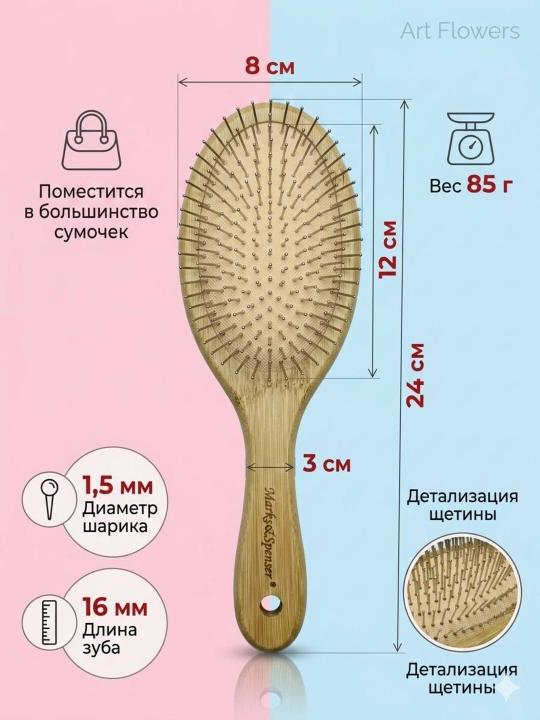 Расческа для ухода за волосами и массажа с металлическими, пластиковыми и деревянными зубьями