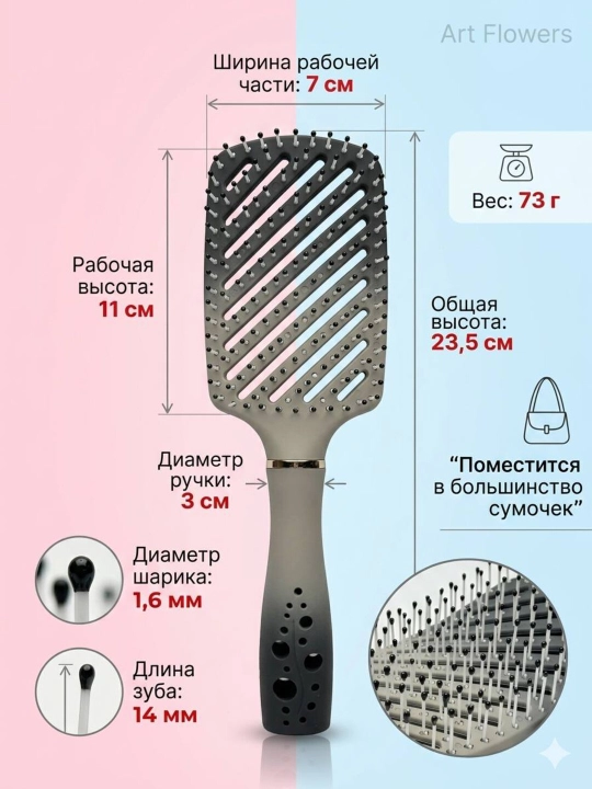 Расческа для ухода за волосами и массажа с металлическими, пластиковыми и деревянными зубьями