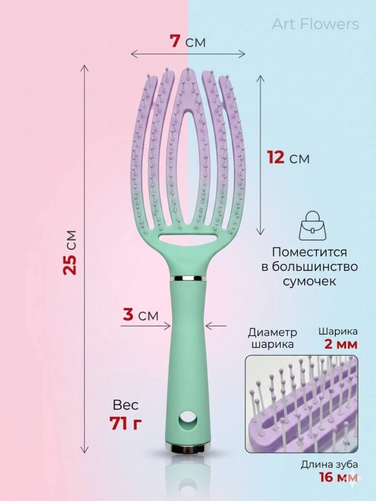 Расческа для ухода за волосами и массажа с металлическими, пластиковыми и деревянными зубьями