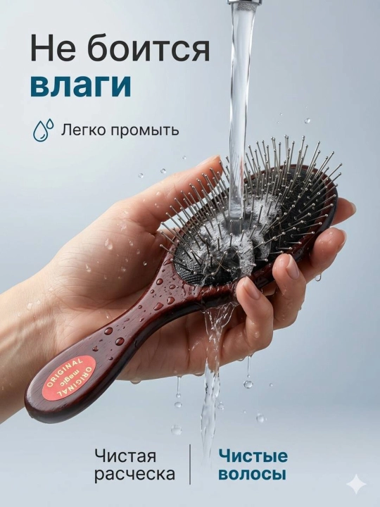 Расческа для ухода за волосами и массажа с металлическими, пластиковыми и деревянными зубьями