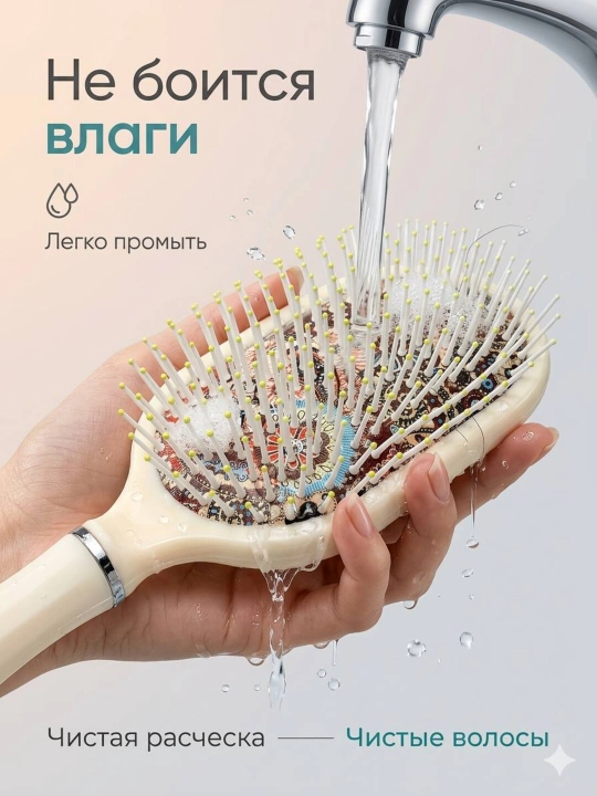 Расческа для ухода за волосами и массажа с металлическими, пластиковыми и деревянными зубьями