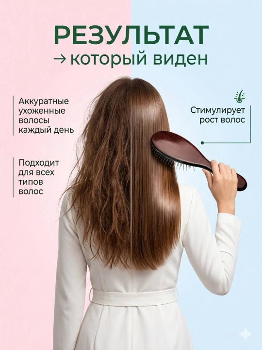 Расческа для ухода за волосами и массажа с металлическими, пластиковыми и деревянными зубьями